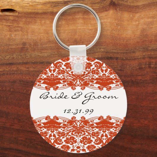 Red Damask Wedding Sleutelhanger (Voorkant)