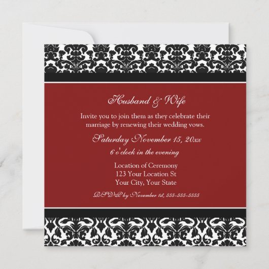 Red Damask Wedding Vow Renewal Uitnodigingen (Achterkant)