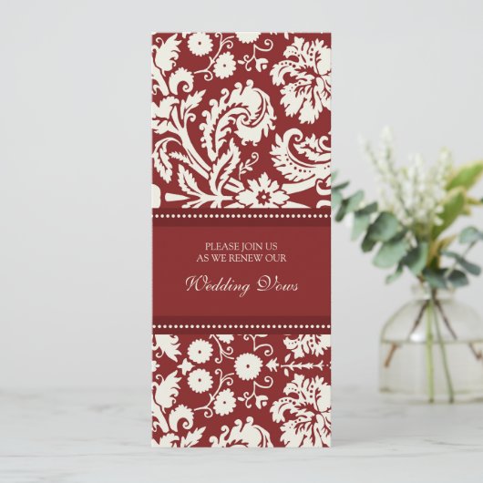 Red Damask Wedding Vow Renewal Uitnodigingen (Staand voorkant)