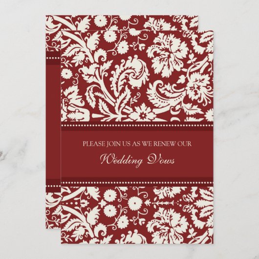 Red Damask Wedding Vow Renewal Uitnodigingen (Voorkant / Achterkant)