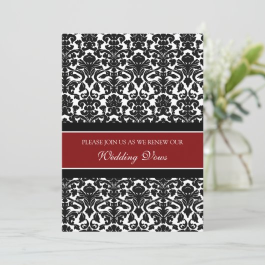 Red Damask Wedding Vow Renewal Uitnodigingen (Staand voorkant)