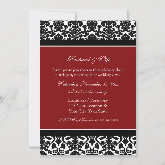 Red Damask Wedding Vow Renewal Uitnodigingen (Achterkant)