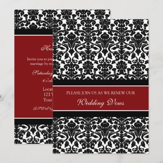 Red Damask Wedding Vow Renewal Uitnodigingen (Voorkant / Achterkant)