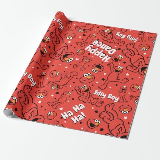Red Dancing Elmo Pattern Cadeaupapier (Uitgerold)