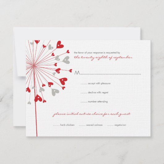Red Dandelions Love Summer Wedding RSVP Kaart (Voorkant)