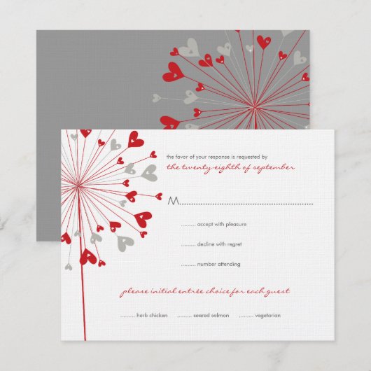 Red Dandelions Love Summer Wedding RSVP Kaart (Voorkant / Achterkant)