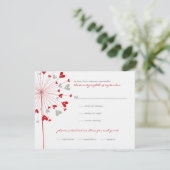 Red Dandelions Love Summer Wedding RSVP Kaart (Staand voorkant)