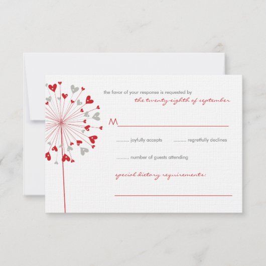 Red Dandelions Love Summer Wedding RSVP Kaart (Voorkant)