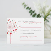 Red Dandelions Love Summer Wedding RSVP Kaart (Staand voorkant)