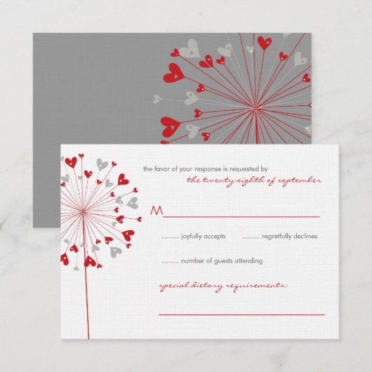 Red Dandelions Love Summer Wedding RSVP Kaart (Voorkant / Achterkant)