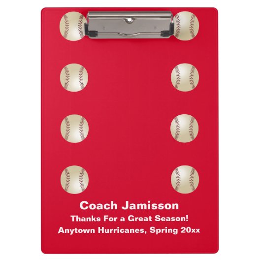 Red, dank je honkbal team coach, naam, klembord (Voorkant)