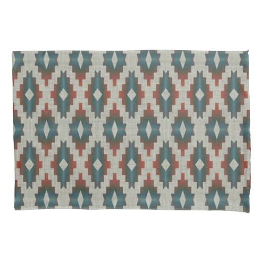 Red Dark Brown Blauwgroen Blue Tribal Art Patroon Kussensloop (Voorkant-Links)