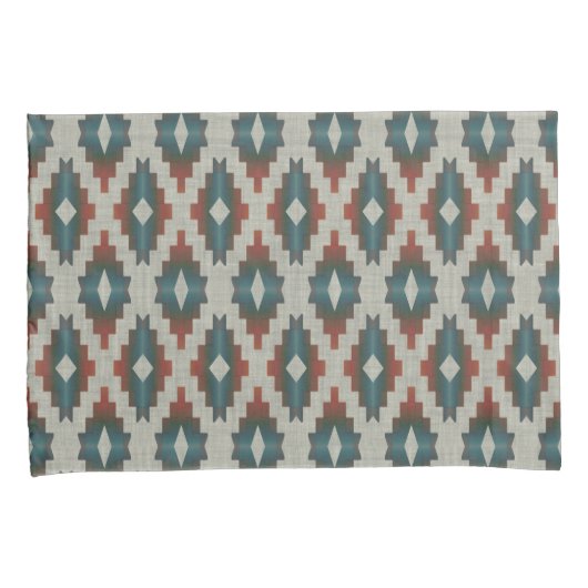 Red Dark Brown Blauwgroen Blue Tribal Art Patroon Kussensloop (Voorkant-Rechts)