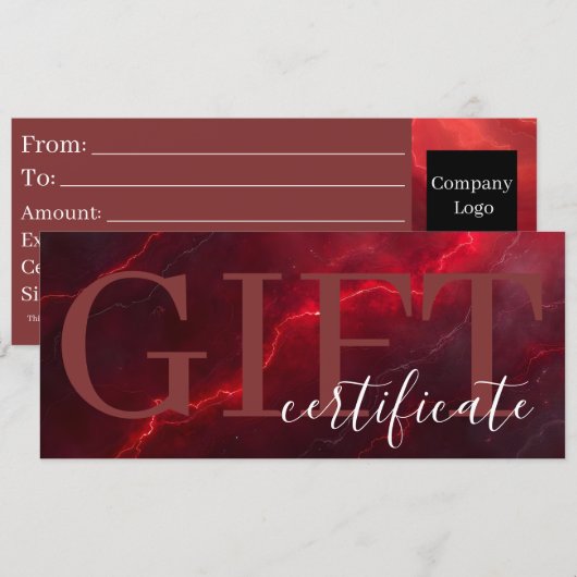 Red Dark Chic Bold Elegant Luxury Gift Certificate Save The Date (Voorkant / Achterkant)