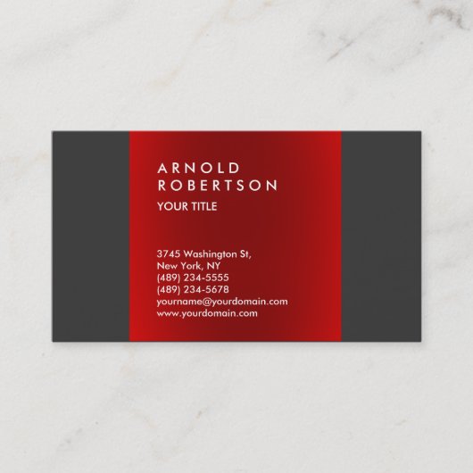 Red Dark Grey Trendy Professional Visitekaartje (Voorkant)
