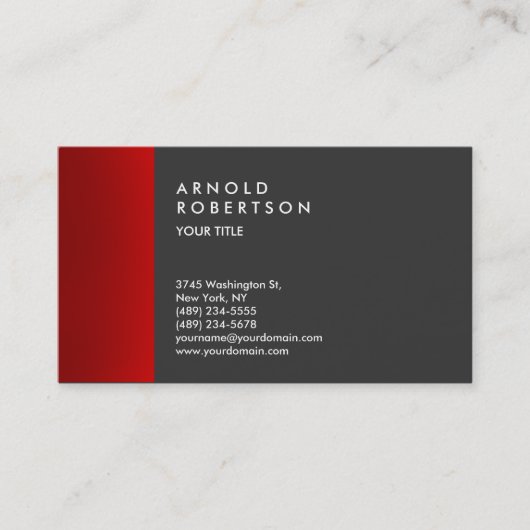 Red Dark Grey Trendy Professional Visitekaartje (Voorkant)