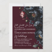 Red Dark Moody Peony Gothic Wedding QR-code Kaart (Voorkant)