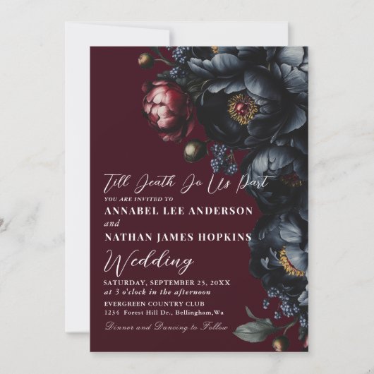 Red Dark Moody Peony Gothic Wedding QR-code Kaart (Voorkant)