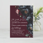 Red Dark Moody Peony Gothic Wedding QR-code Kaart (Staand voorkant)