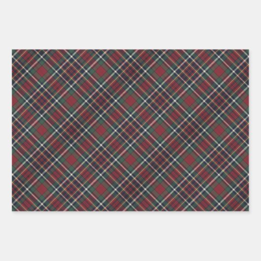 Red Dark Navy Blue Green Plaid Pattern Holiday Inpakpapier Vel (Voorkant 2)