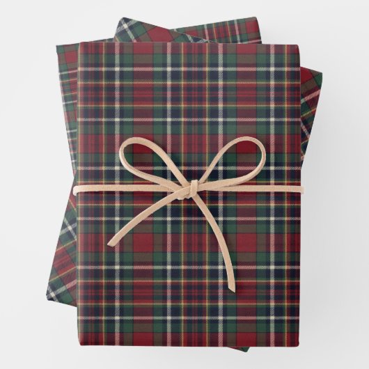 Red Dark Navy Blue Green Plaid Pattern Holiday Inpakpapier Vel (In situ)