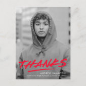 Red Dashed Modern Foto Afstuderen Dank u Briefkaart (Voorkant)