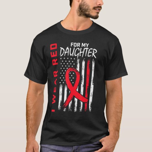 Red Daughter Heart Disease Awareness US Flag Match T-shirt (Voorkant)
