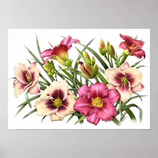 Red Daylilies Original Art Print (Voorkant)