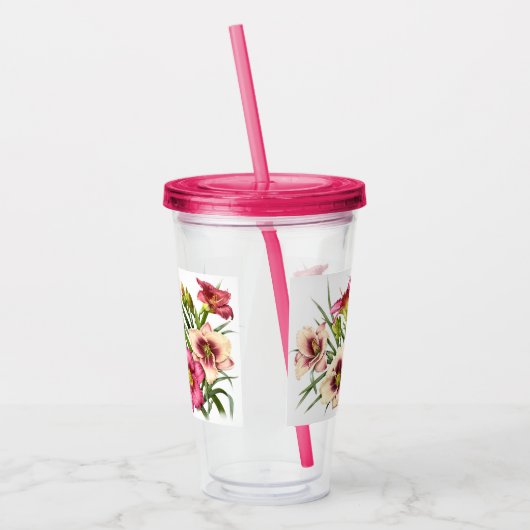Red Daylily Bouquet Acryl Drinkbeker (Links)