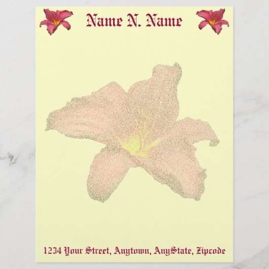 Red Daylily Coordinating Items Letterhead Briefhoofd Ontwerp (Voorkant)