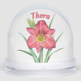 Red Daylily Flower Botanical Art Personalized Sneeuwbol