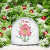 Red Daylily Flower Botanical Art Personalized Sneeuwbol (Kerstmis)