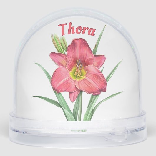 Red Daylily Flower Botanical Art Personalized Sneeuwbol (Achterkant)