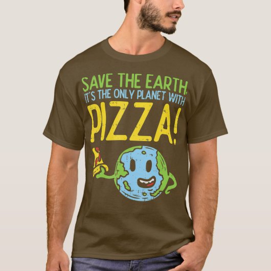 Red de aarde als enige planeet met Pizza T-shirt (Voorkant)