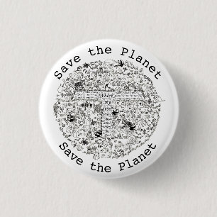 Red de aarde-eco-activistische kunst van de planet ronde button 3,2 cm