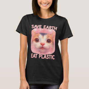 Red de Aarde Eet Plastic Schattig Kittens Ironisch T-shirt