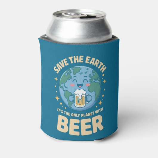 Red de aarde, het is de enige planeet met bier blikjeskoeler (Blikje Achterkant)