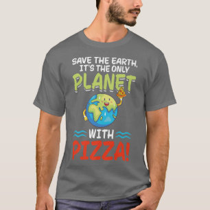 Red de aarde met Pizza World Funny Earth Day T-shirt