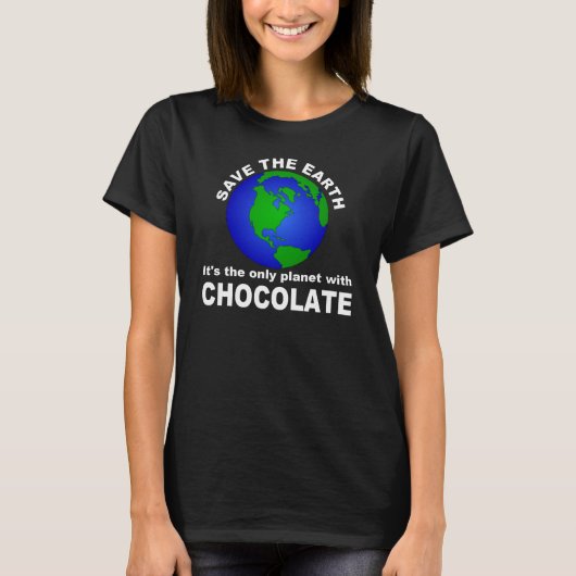 Red de aarde, voor de chocolade t-shirt (Voorkant)
