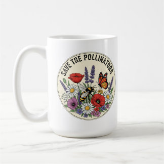 Red de Bestuiver met bij, vlinder & bloemen Koffiemok