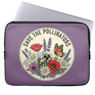 Red de Bestuiver met bij, vlinder & bloemen Laptop Sleeve
