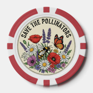 Red de Bestuiver met bij, vlinder & bloemen Poker Chips