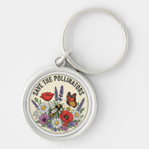 Red de Bestuiver met bij, vlinder & bloemen Sleutelhanger