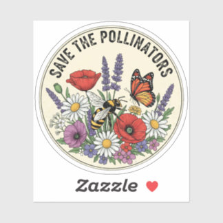 Red de Bestuiver met bij, vlinder & bloemen Sticker