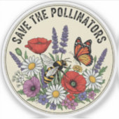 Red de Bestuiver met bij, vlinder & bloemen Sticker (Voorkant)