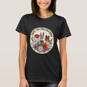 Red de Bestuiver met bij, vlinder & bloemen T-shirt