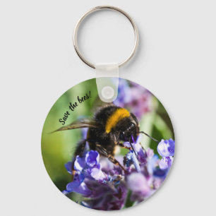 "Red de bijen" Bee op een paarse bloem Sleutelhanger