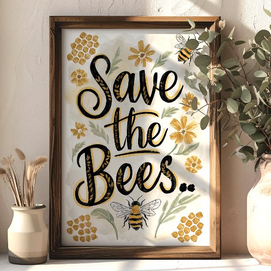 Red de Bijen Honingraat Bloem Behoud Kunst Poster