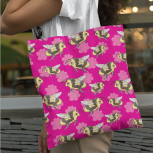 Red de Bijen op een roze bloemige achtergrond tote Bag