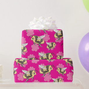 Red de Bijen op roze bloemen verpakkings papier